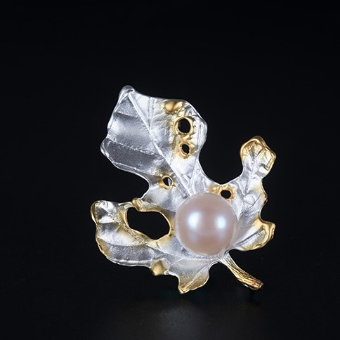 葉っぱのブローチ パール SILVER 0224