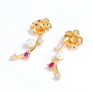 花のピアス パール スピネル シルバー 0335