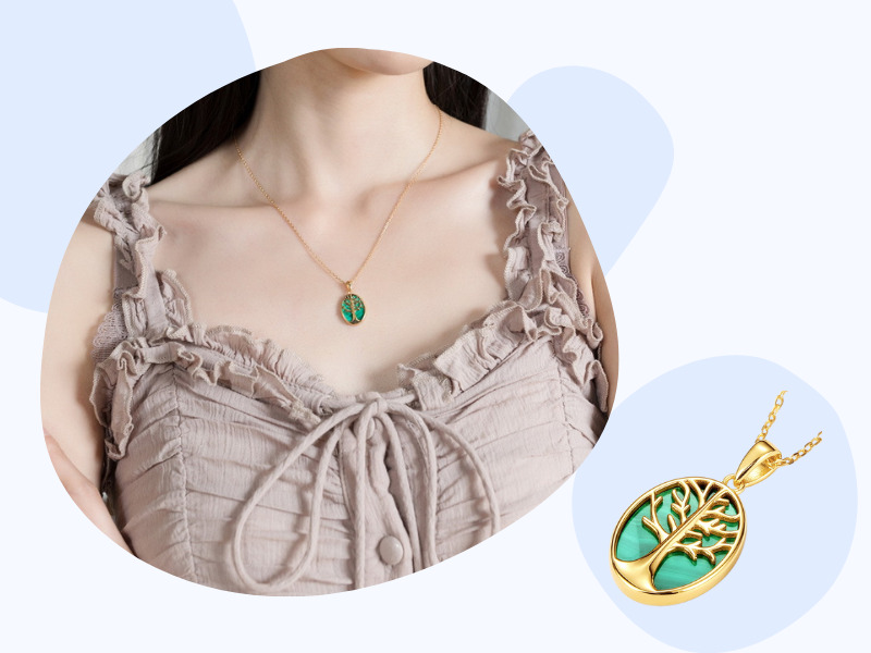 生命の木ネックレス　木　マラカイト　N072