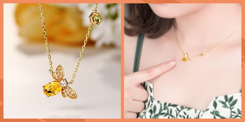 蜜蜂のネックレスで優雅な雰囲気を出す