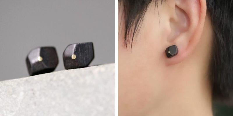 黒檀のピアス　黄銅　メンズ　レディース　ギフト　P113