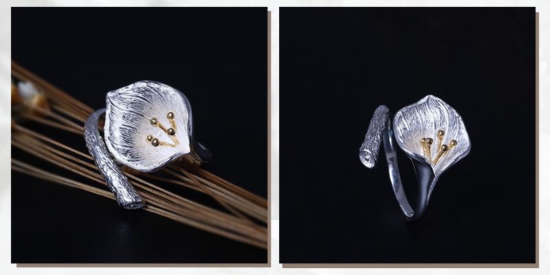 コントラストが美しい花の指輪