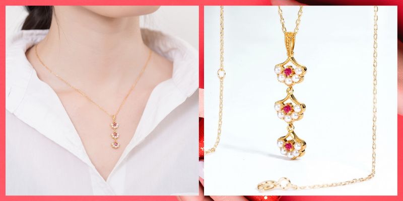 ルビーとパールをあしらったネックレス