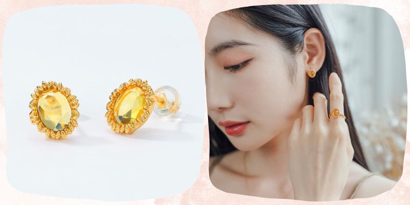 シンプルでありながら、存在感のある「シトリンスタッドピアス」