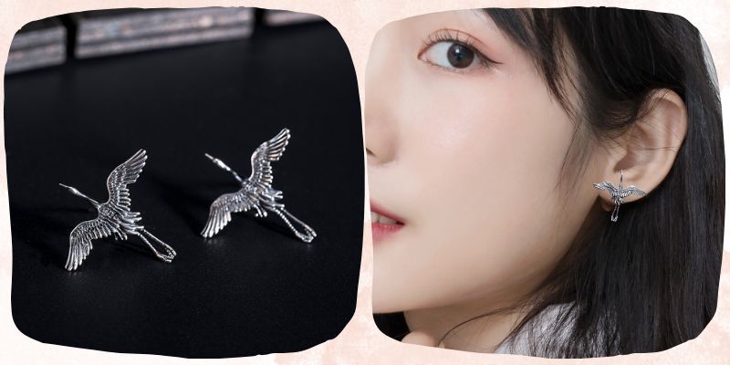 大ぶりのデザインで、存在感がある「鶴モチーフのピアス」