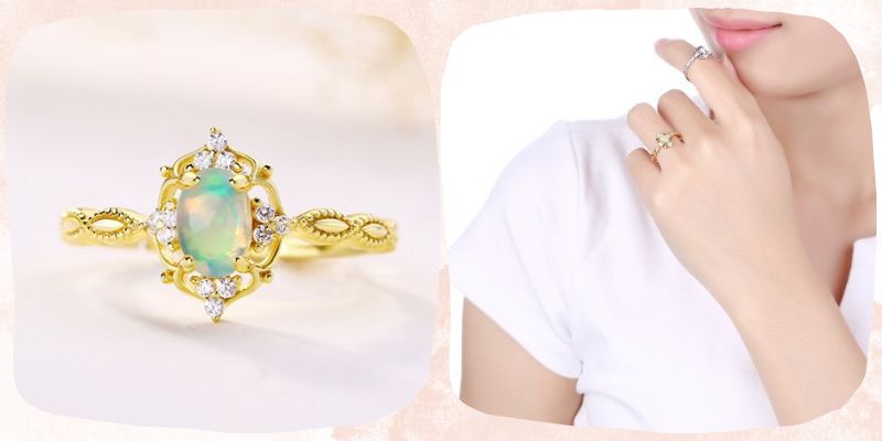 宝石をあしらった、華やかなデザインの「ストーンリング」