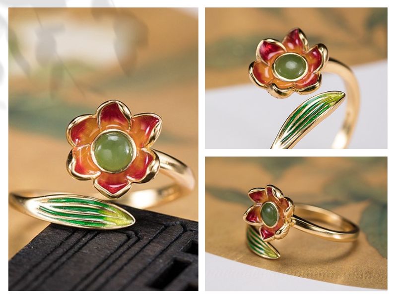 蓮の花とネフライトの七宝リング