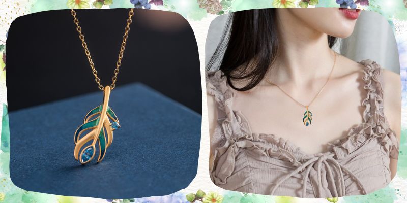 繊細なデザインのクジャクの羽のネックレス