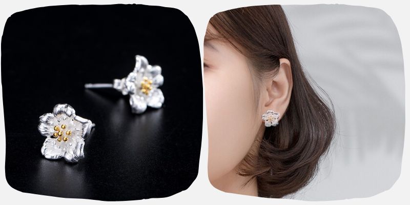 スタイリッシュな花モチーフのピアス