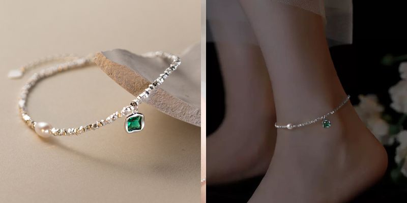 高級感あふれるパール＆宝石アンクレット-華やかな足元を演出 A014