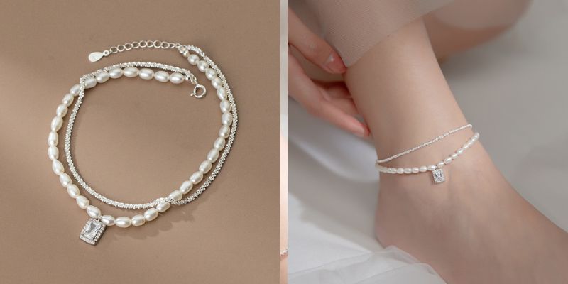 高級感あふれる宝石デザインの華やかアンクレット、特別な日に最適 A016