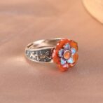花のリング - 七宝焼の光沢が瑪瑙の深い色合いと見事に調和 R331 花のリング - 七宝焼の光沢が瑪瑙の深い色合いと見事に調和 R331