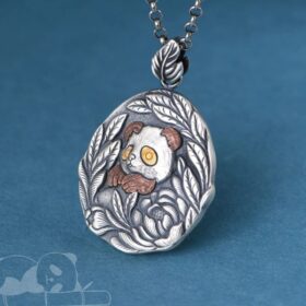 パンダと花のペンダント - ビンテージ感あふれる35g！ N144