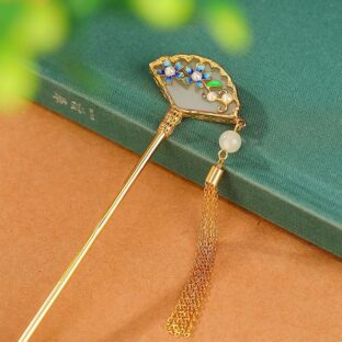 扇子の簪 - 光沢のある七宝焼きの色合いが上品さを際立たせ　K201