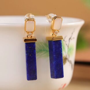 ラピスラズリのピアス - 美しい青と透明の石が耳元で優雅に輝く P206