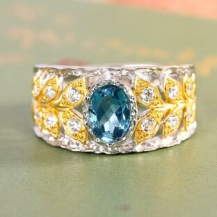 ブルートパーズリング – 自然の優雅さを表現する葉のデザイン R459